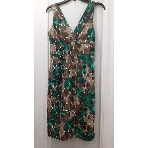 Axcess Liz Claiborne Sleeveless Dress Midi SZ Sml Lined Brown Green Floral Zip